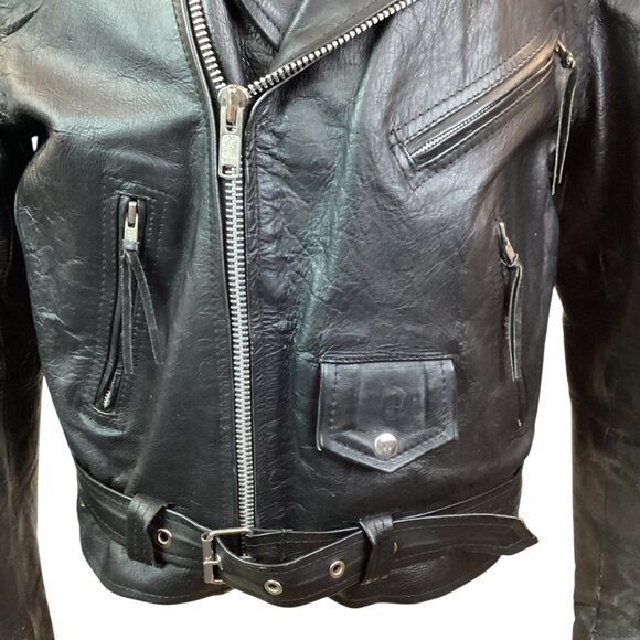 Vintage Bikers Stuff Moto Leather Jacket Mens 44 Harley Owners Group Patch And E - Picture 2 of 12